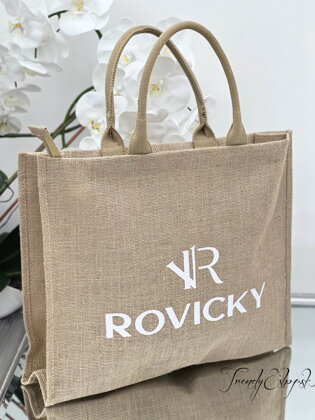 Jutová Shopper taška s nápisom "ROVICKY" - prírodná hnedá S1341