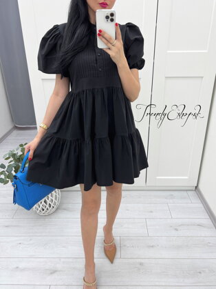 Voľné riasené šaty Herrine - čierne S1305