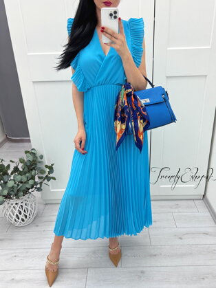 Plisované šaty Hanna - tyrkysovo-modré S1427
