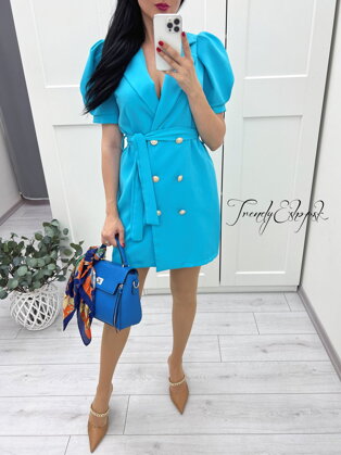 Krátke elegantné šaty na gombíky Felis - tyrkysovo-modré S1435