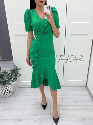 Eleganté šaty s volánovou sukňou Alexa - zelené S1865