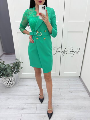 Kombinované sakové šaty s krajkovým rukávom - zelené S1868