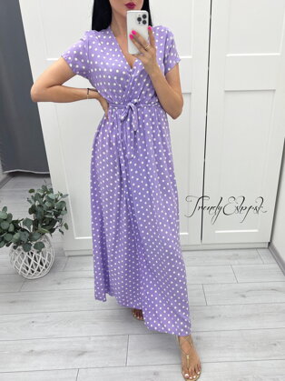 Guľkované zavinovacie šaty Dottie - fialové S2120 