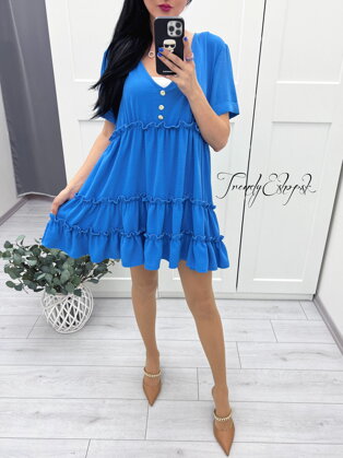 Voľné riasené šaty s volánikmi Marianne - modré S1608