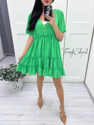 Voľné riasené šaty s volánikmi Marianne - zelené S1610
