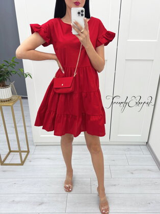 Bavlnené šaty s kabelkou Daisy - červené S2445
