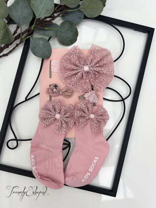 Detský set ponožky Ružová mašlička - ružový S2489