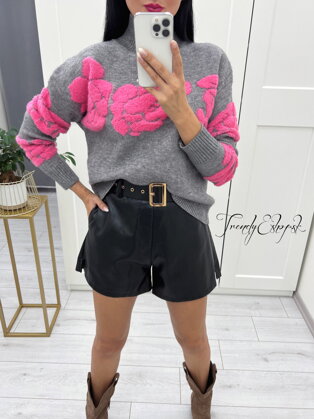 Pletený sveter so stojačikom Franz - sivo-ružový S2690