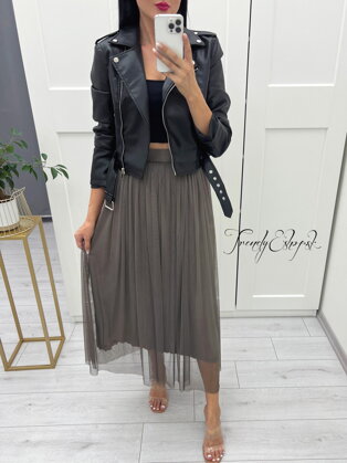 Tylová sukňa s gumičkou Lobby - sivo-hnedá S2710