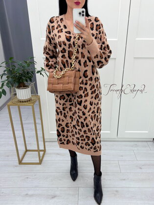 Dlhý leopardí sveter / šaty Jerome - hnedo-čierny S2986