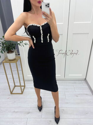 Elegantné puzdrové šaty bez ramienok Chrystale - čierne S3358