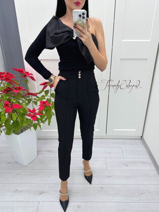 Elegantné nohavice s vysokým pásom Olivia - čierne S3707