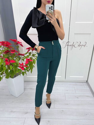 Elegantné nohavice s vysokým pásom Olivia - smaragdové S3709