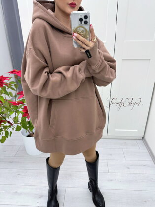 OVERSIZE mikina s kapucňou Andrea - hnedá S3894