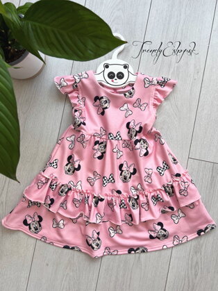Detské šaty s volánovou sukničkou Minnie Mouse - ružovo-čierne S1885