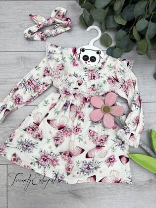 Detské kvetinové šaty s čelenkou od 62 do 92 - bielo-ružové S470a