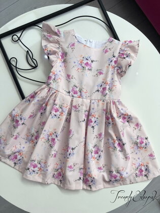 Detské kvetinové šaty so skladanou sukničkou - ružové S2167
