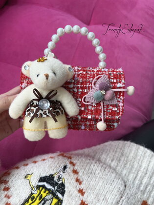 Detská kabelka s perlovým ramienkom Bear - červeno-biela S2834