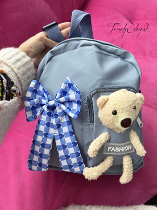 Detský plátnený ruksačik s mackom - modrý S2857