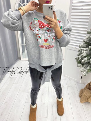 OVERSIZE mikina Merry Christmas - sivá V3912
