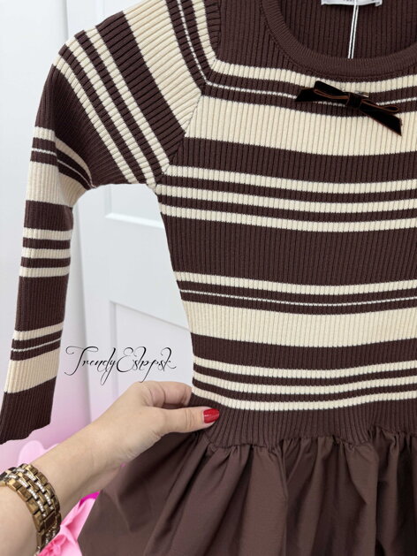 Hnedo-béžové šaty s balónovou sukničkou LOEVIA Paris C116