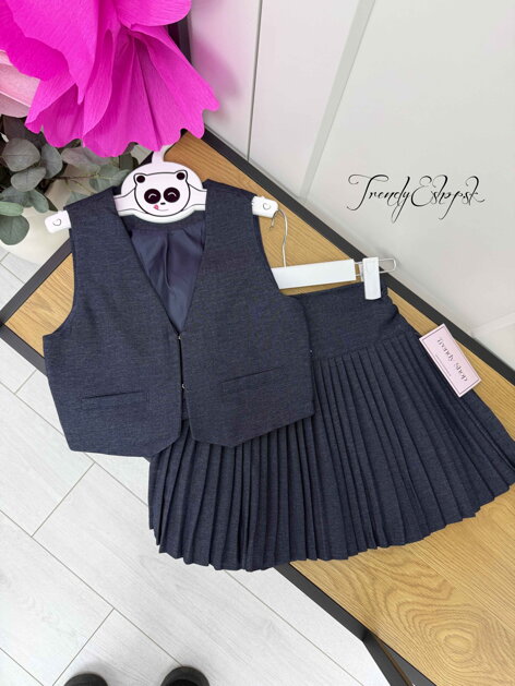 Tmavomodrý sukňový komplet s vestou HAPPY STAR C112