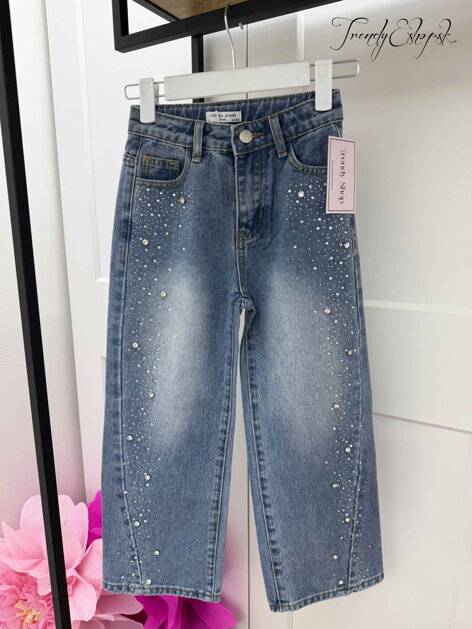 Modré široké rifle s kamienkami LOEVIA C119