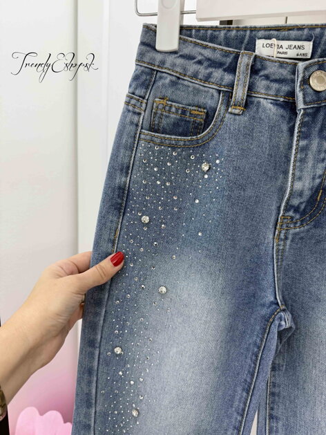 Modré široké rifle s kamienkami LOEVIA C119