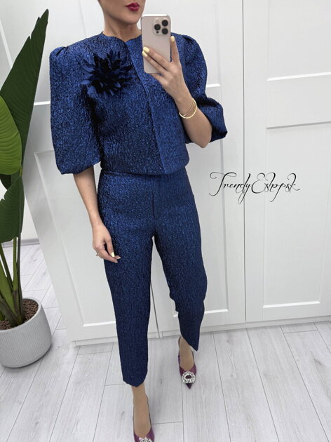 Elegantný metalický komplet Zahra - tmavomodrý C274