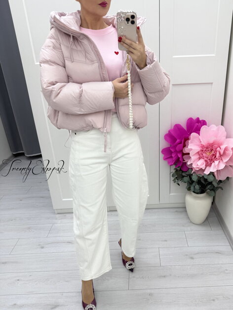 Ružová prešívaná páperová bunda s kapucňou MAC STUDIO C309