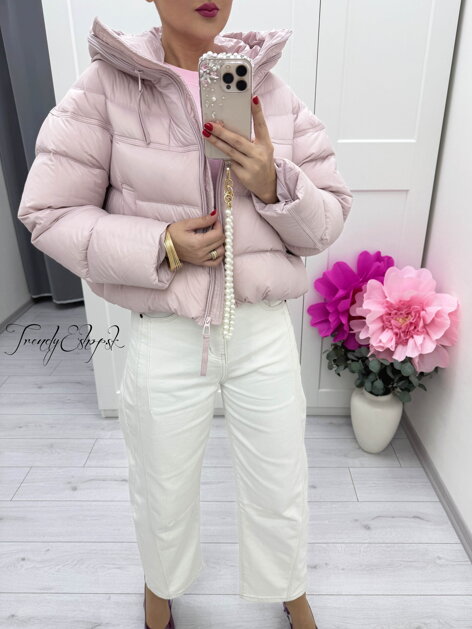 Ružová prešívaná páperová bunda s kapucňou MAC STUDIO C309