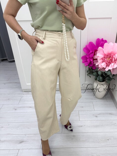 Béžové nohavice z eko kože Dolce Vita C46