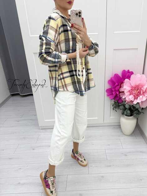 Károvaná košeľa - béžovo-žlto-biela C62