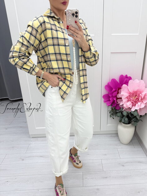 Kockovaná košeľa - žlto-béžová C59