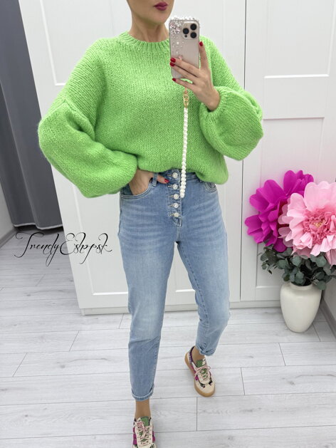 Sveter s gumičkovým lemom Esther - výrazne zelený C34