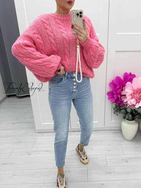 Sveter s vrkočovým vzorom - ružový C42
