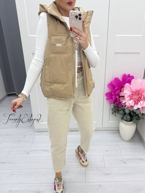 Prešívaná vesta s kapucňou Fox - hnedá C198