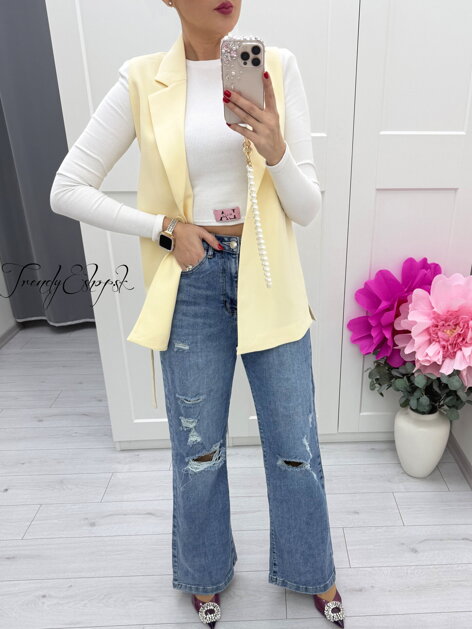 Elegantná vesta s bočnými rozparkami DILVIN - pastelovo-žltá C76