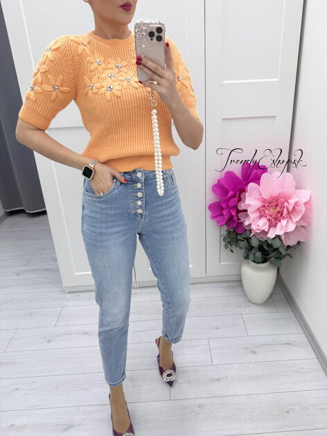 Oranžový svetrík s krátkymi rukávmi Flowers & Stones C65