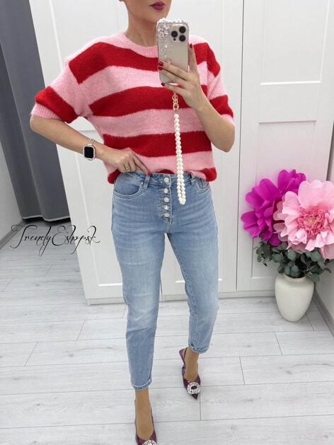 Ružovo-červený pruhovaný sveter SHEEP fashion C156