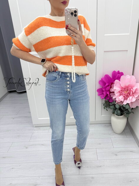 Béžovo-oranžový pruhovaný sveter SHEEP fashion C157