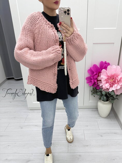 Hrubší vypletaný kardigán na gombíky - staroružový C44