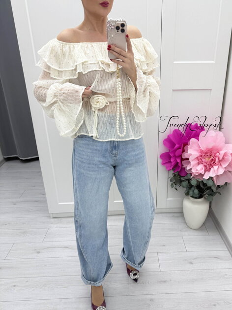 Bodkovaná volánová tunika LAVYSH - krémová C101