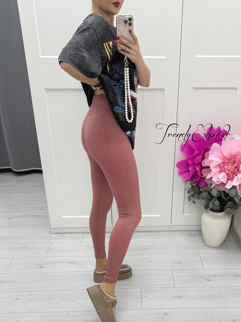 Tehlové rebrované legíny s riasením na zadku C145