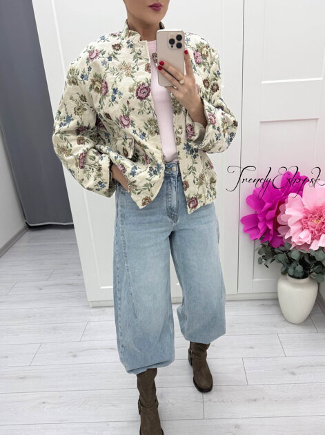 Kvetinová bomber bundička s chlopňami C242