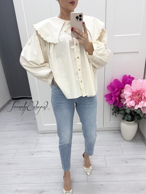 Béžová oversize blúzka s veľkým límcom C298