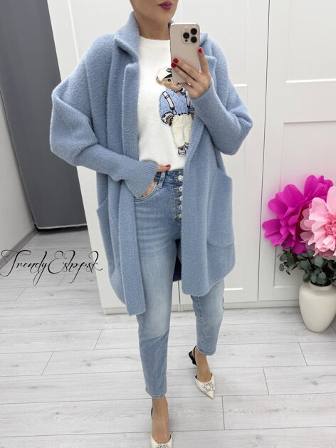 Modrý príjemný kabát Alpaka C265