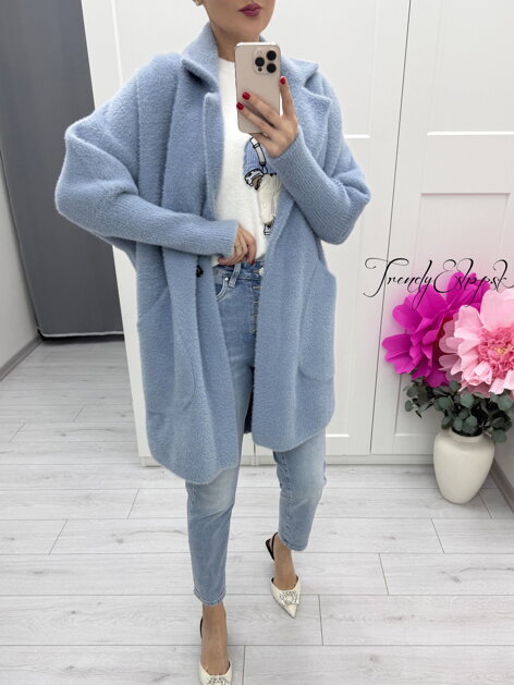 Modrý príjemný kabát Alpaka C265