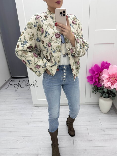 Kvetinová bomber bundička s chlopňami C242