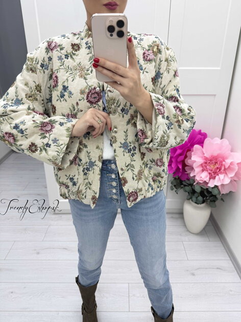 Kvetinová bomber bundička s chlopňami C242